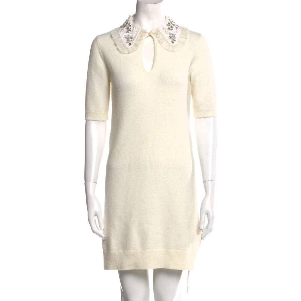 Elisabetta Franchi Jewel-Embellished Collar Knit Mini Dress | Size S (IT 40 / US